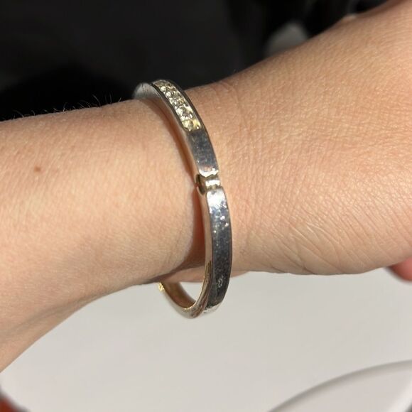 Roman Marked Clear Rhinestone Embellished Silver-tone Hinge Bracelet - Picture 3 of 11